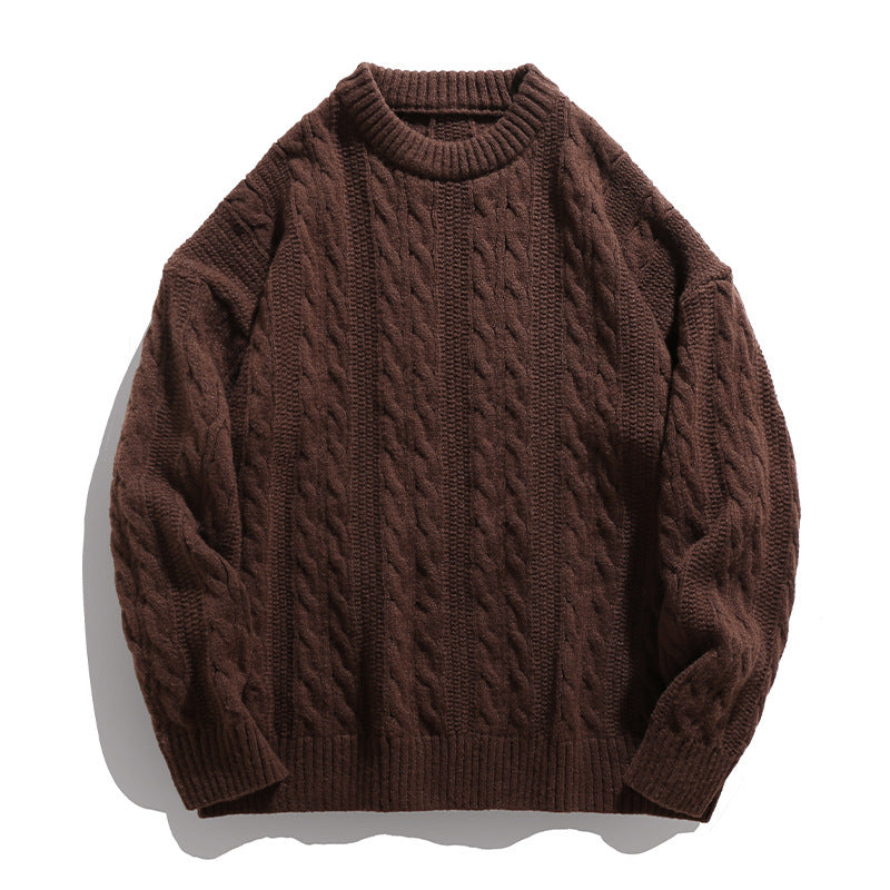 Solid-color round-neck striped knitted sweater