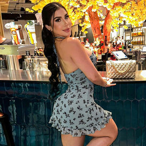 Fashionable sexy lace slim-fit crop top tie dress