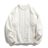 Solid-color round-neck striped knitted sweater