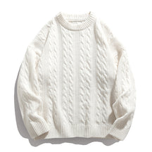 Solid-color round-neck striped knitted sweater