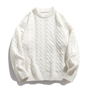 Solid-color round-neck striped knitted sweater