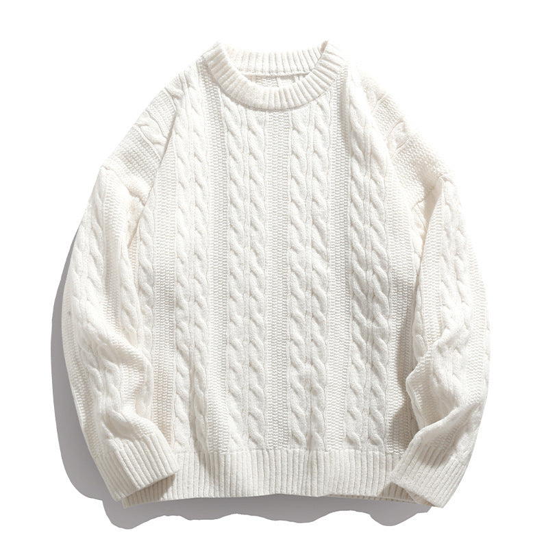 Solid-color round-neck striped knitted sweater