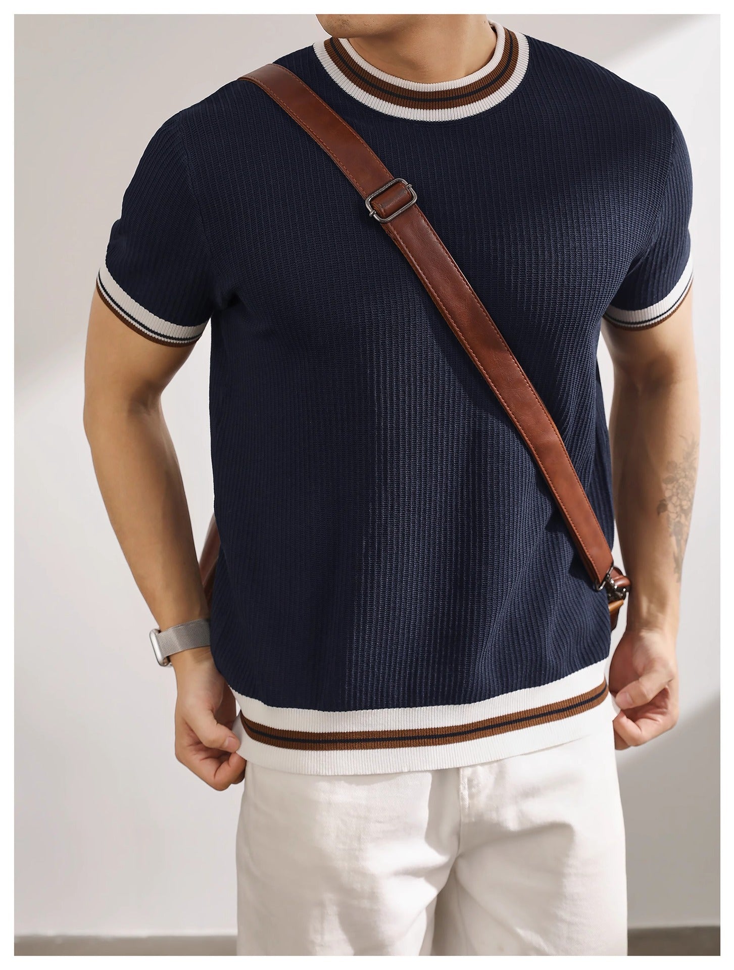 Knitted color block short-sleeve shirt