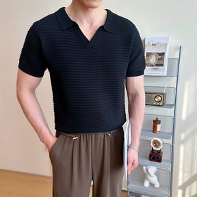 Relaxed Striped V-neck Short-Sleeve Shirt