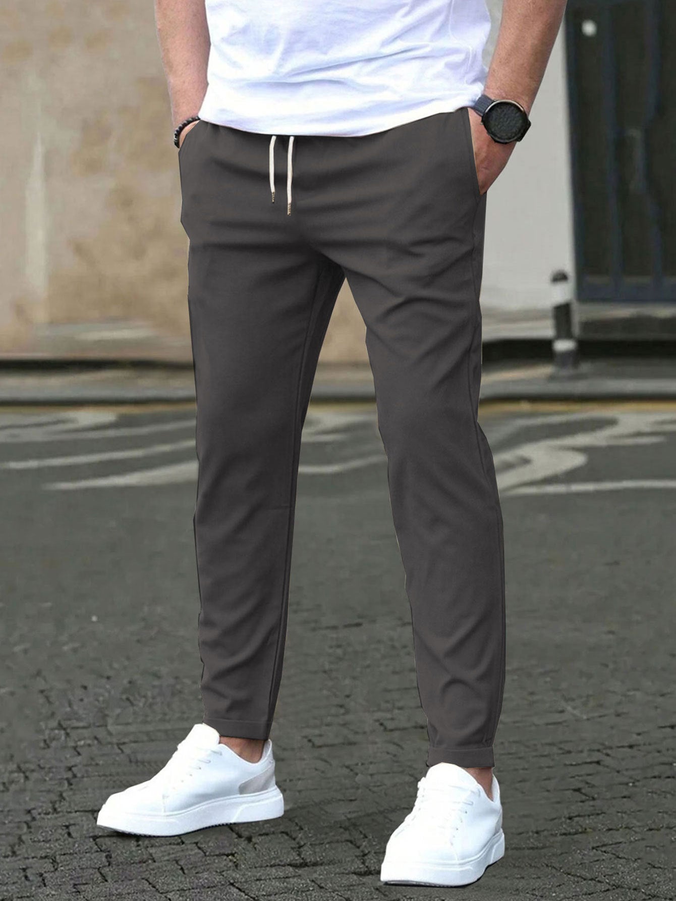 Solid color slim-fit casual pants