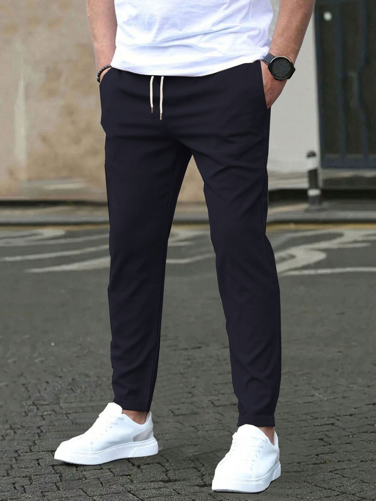 Solid color slim-fit casual pants
