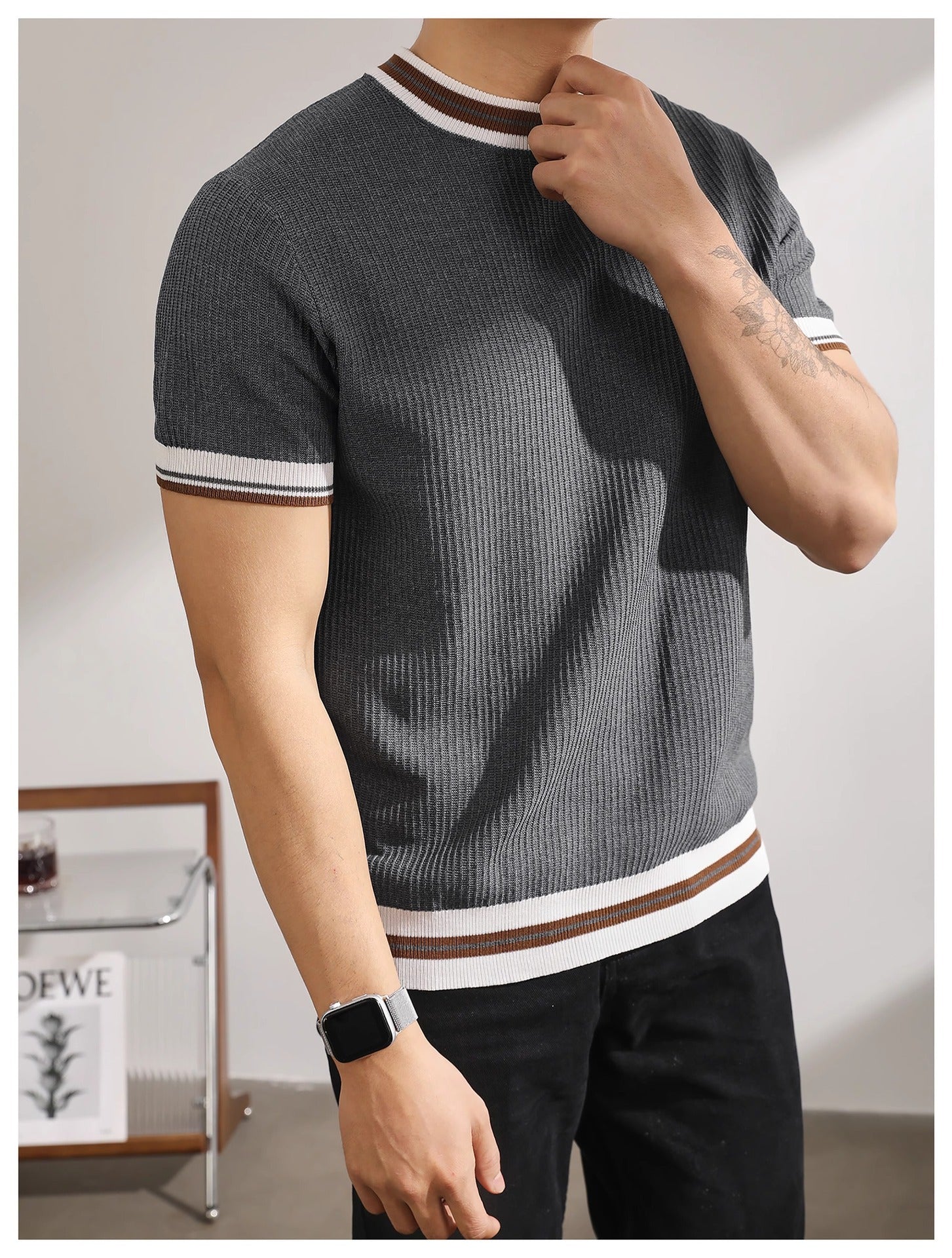 Knitted color block short-sleeve shirt