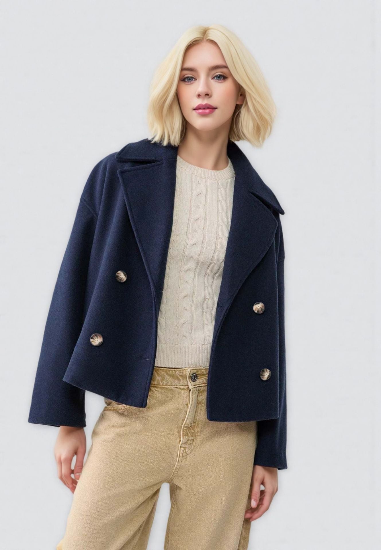 Lapel double-breasted short coat