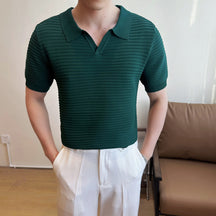 Relaxed Striped V-neck Short-Sleeve Shirt