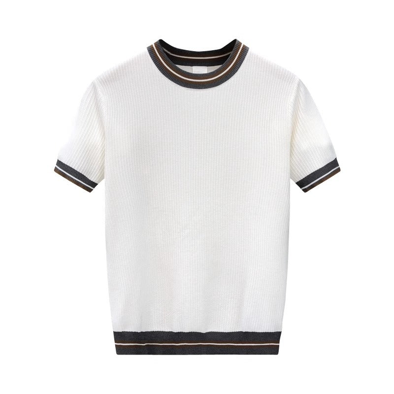 Knitted color block short-sleeve shirt