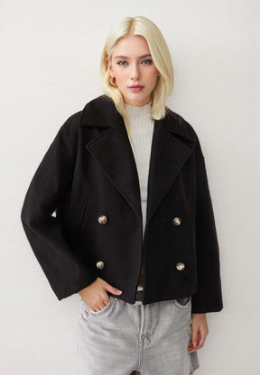 Lapel double-breasted short coat