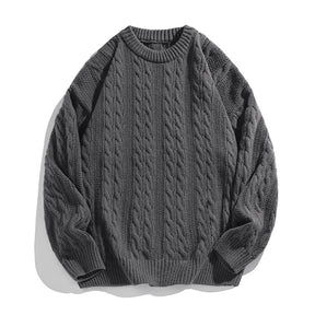 Solid-color round-neck striped knitted sweater