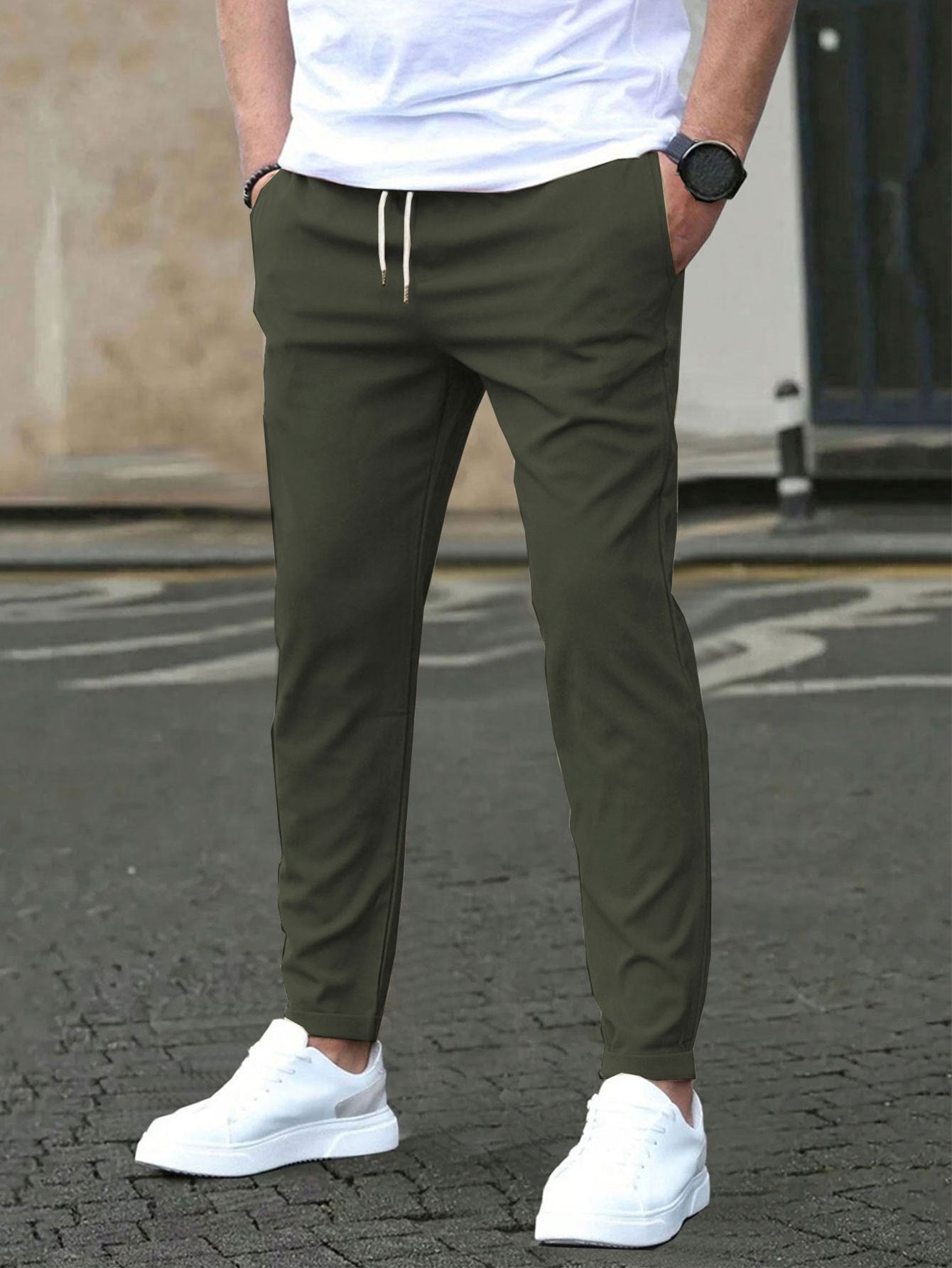 Solid color slim-fit casual pants