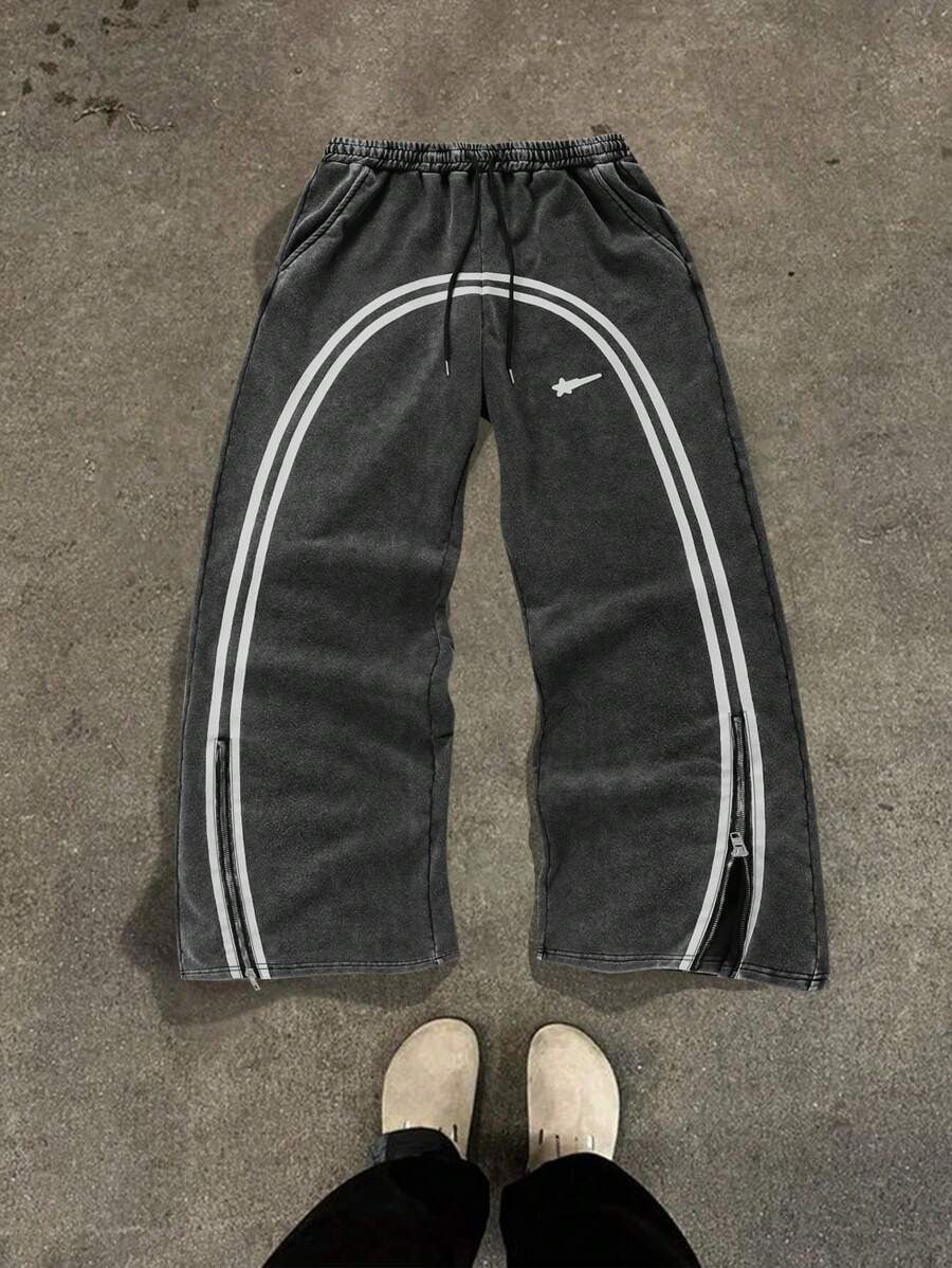 Men's Regular Fit Striped Print Drawstring Waist Sweatpants (Buy two get free shipping)