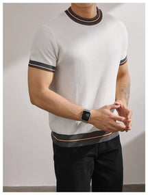 Knitted color block short-sleeve shirt