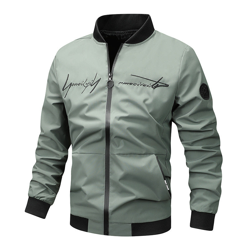 Men's Regular Fit Letter Embroidered Zip-Up Pilot Jacket