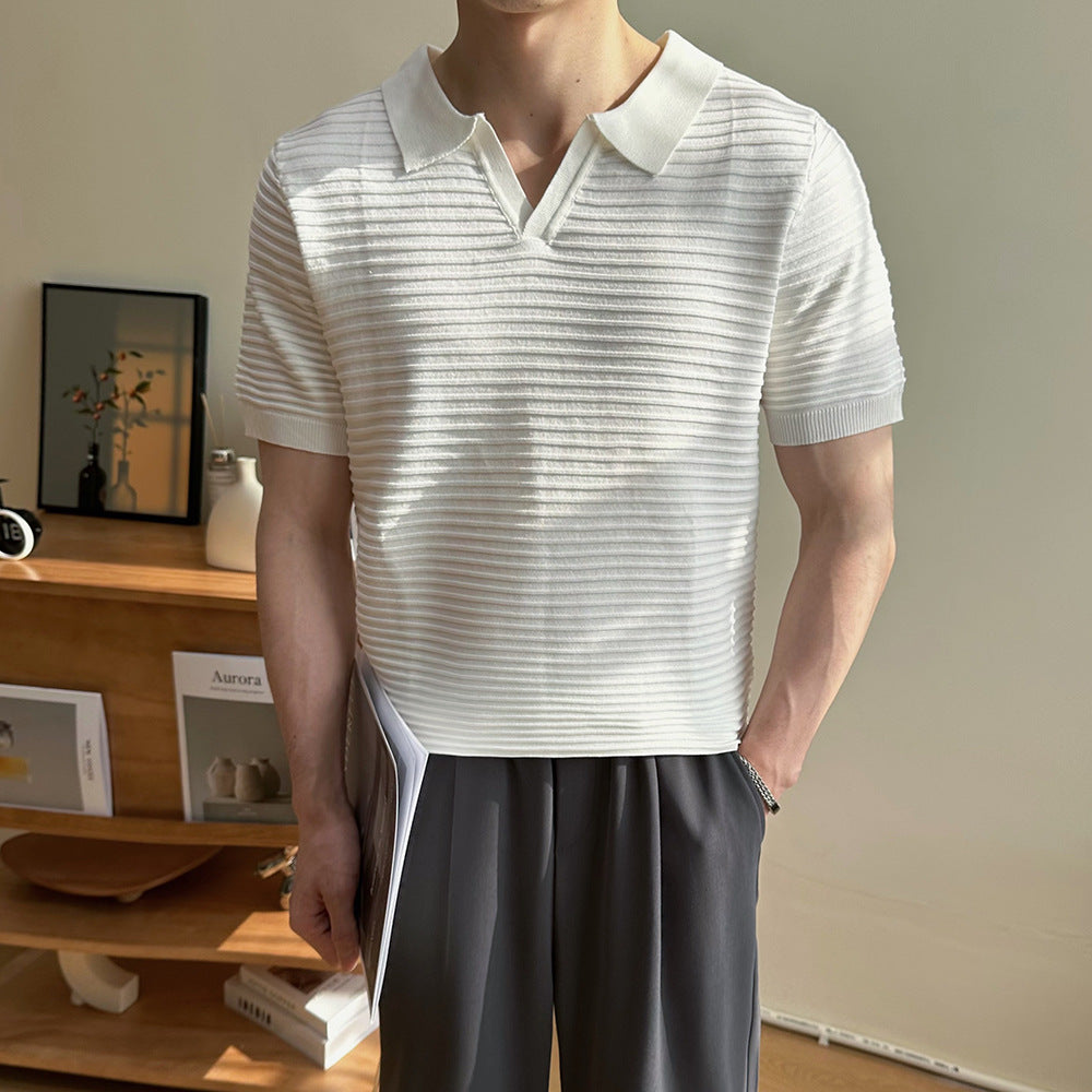 Relaxed Striped V-neck Short-Sleeve Shirt