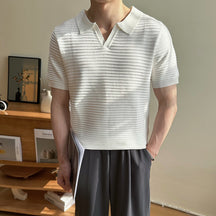 Relaxed Striped V-neck Short-Sleeve Shirt