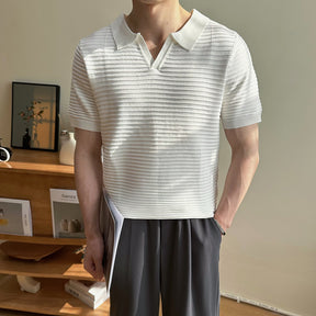 Relaxed Striped V-neck Short-Sleeve Shirt