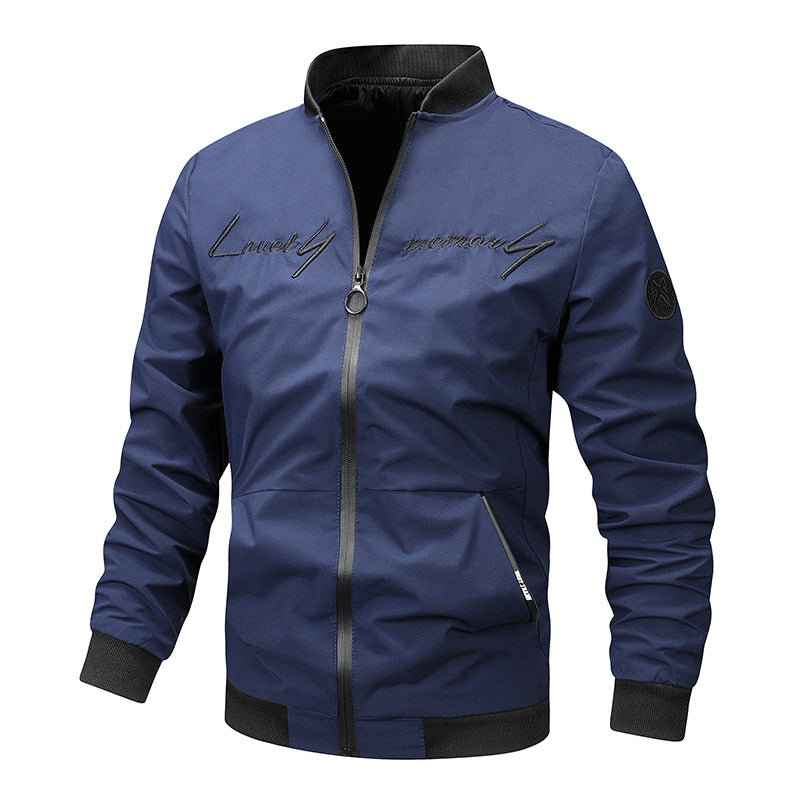 Men's Regular Fit Letter Embroidered Zip-Up Pilot Jacket
