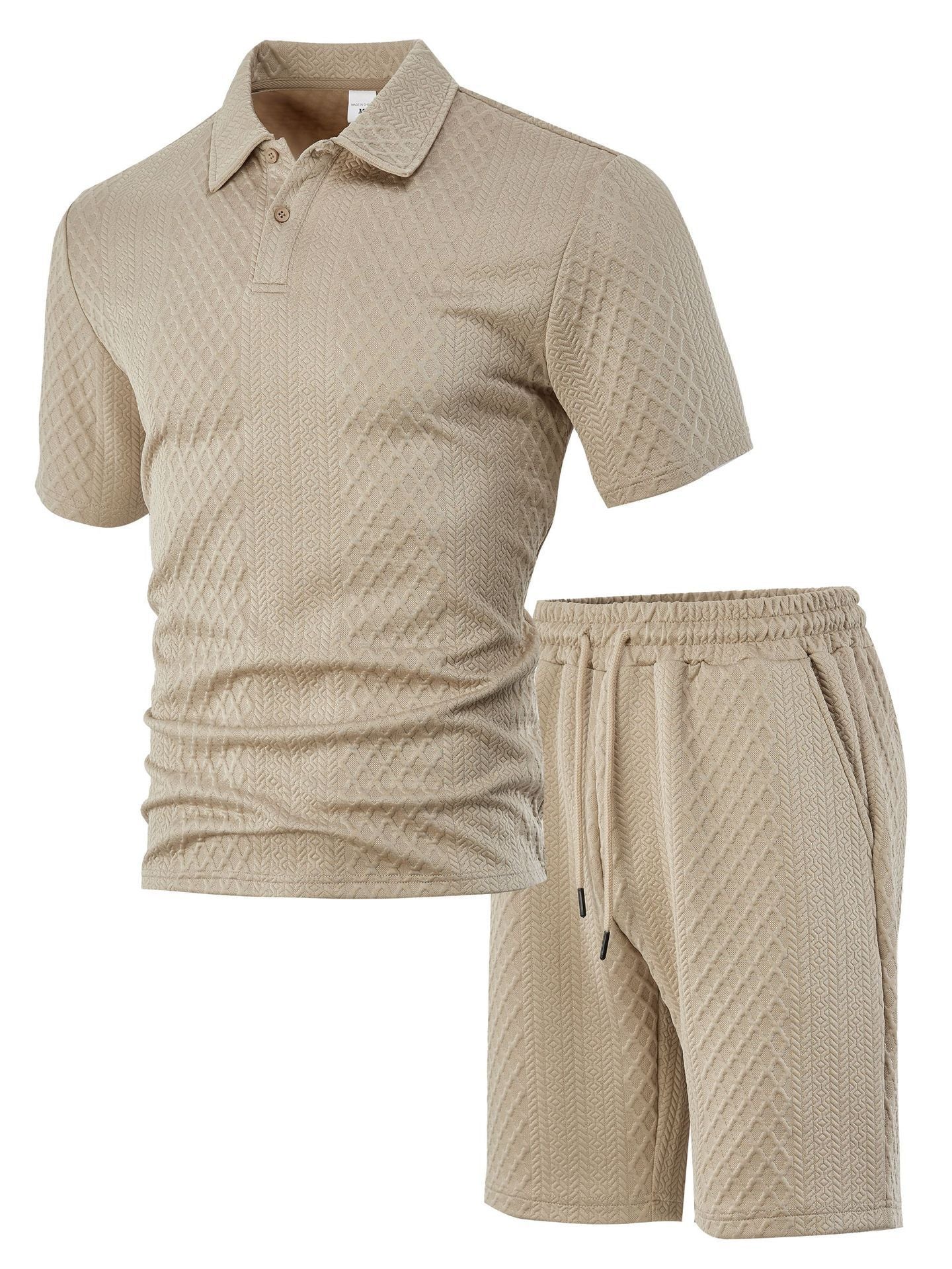 Men's Solid Shortsleeve Polo Shirt & Drawstring Waist Shorts Set