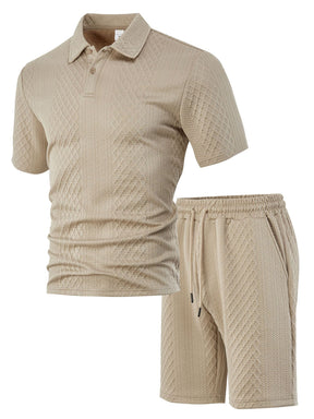 Men's Solid Shortsleeve Polo Shirt & Drawstring Waist Shorts Set