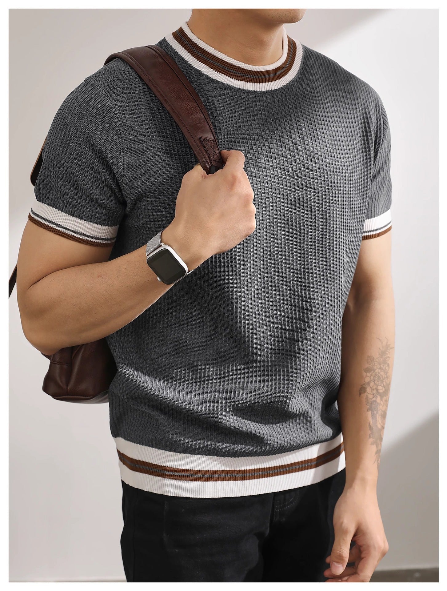 Knitted color block short-sleeve shirt