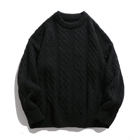 Solid-color round-neck striped knitted sweater