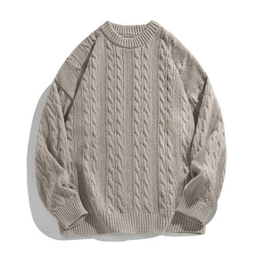 Solid-color round-neck striped knitted sweater