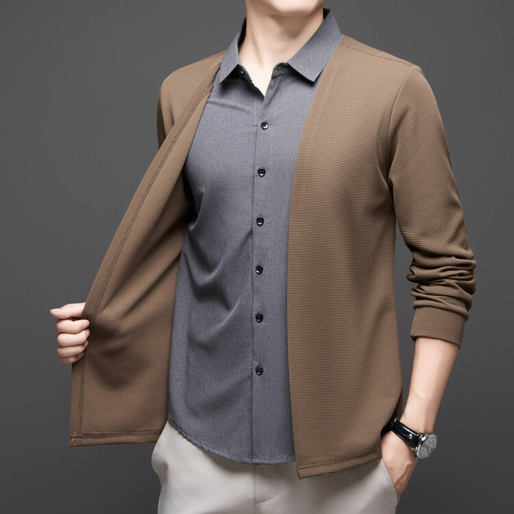 High-end men's leisure stand-up collar two-piece suit shirt