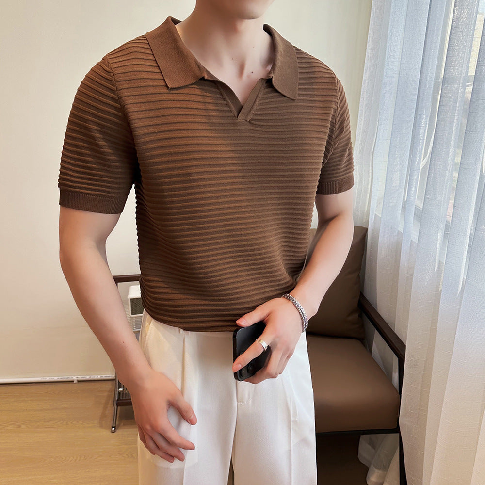 Relaxed Striped V-neck Short-Sleeve Shirt