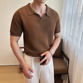 Relaxed Striped V-neck Short-Sleeve Shirt