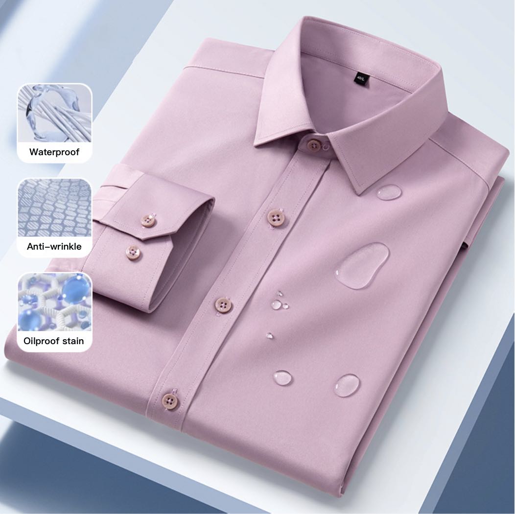 Anti-wrinkle, waterproof, oil-resistant, and stain-resistant long-sleeve shirt