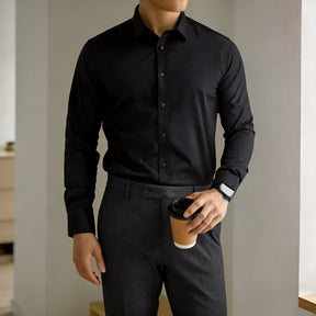 Executive Black: Crisp White Anti-Wrinkle Stretch Dress Shirt - Lucas Attitude