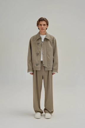 Fireman Clasp-Buckle Corduroy Collared Jacket