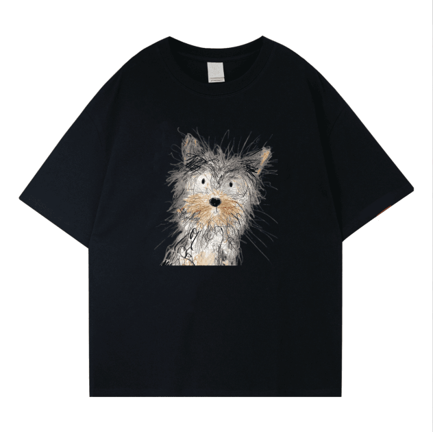 Scribble Puppy Print Short Sleeve T-shirt