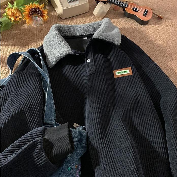 Corduroy Polo collar sweater couple autumn and winter style