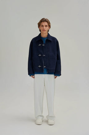 Fireman Clasp-Buckle Corduroy Collared Jacket