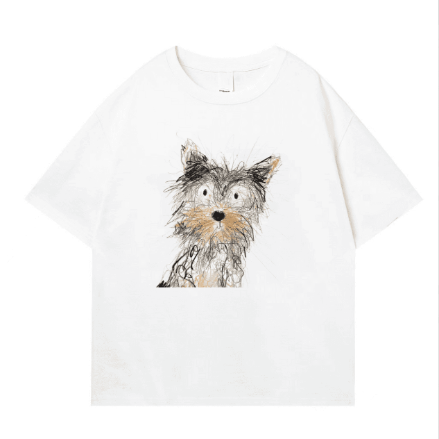 Scribble Puppy Print Short Sleeve T-shirt