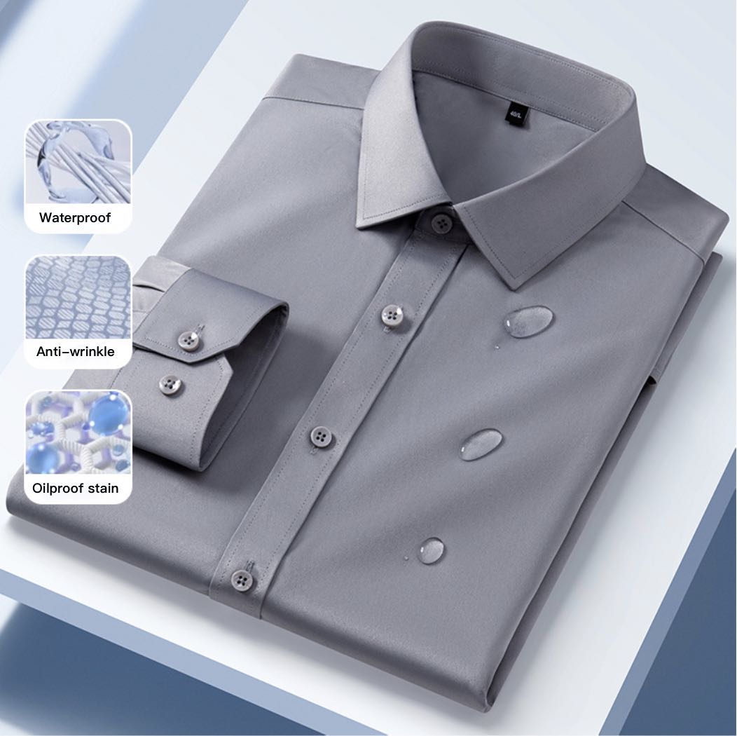 Anti-wrinkle, waterproof, oil-resistant, and stain-resistant long-sleeve shirt